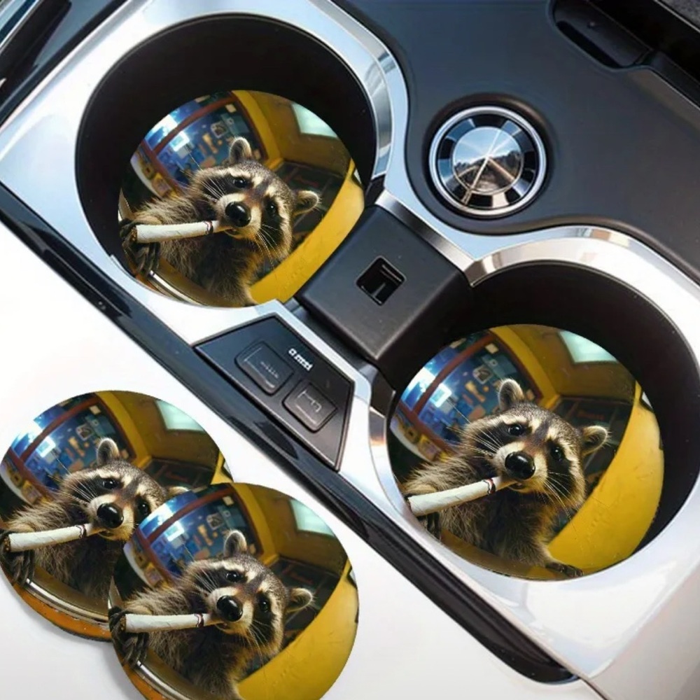 Raccoon Car Coasters Set CHOOSE YOUR FAVORITE! Each Set has TWO COASTERS